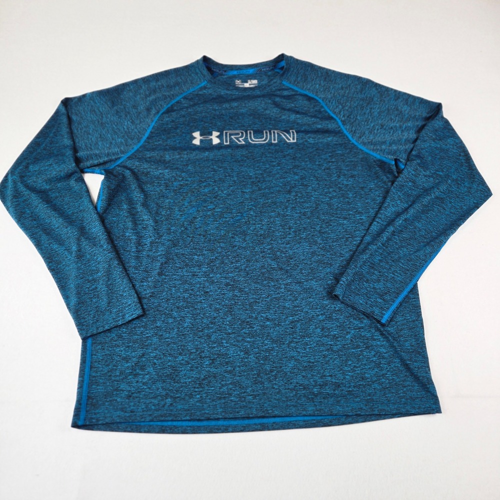 Under Armour Running Shirt Mens XL Blue Excellent HeatGear Long Sleeve (T4)